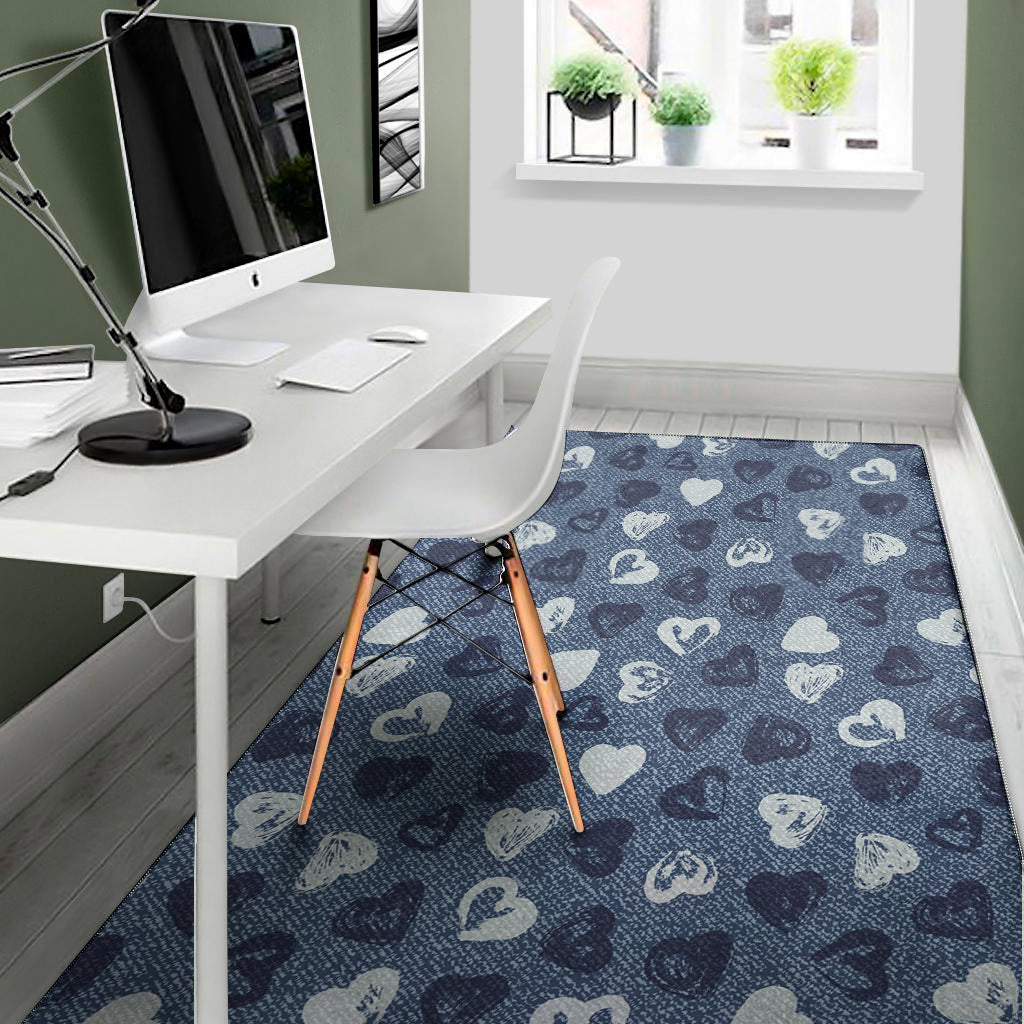 Heart Denim Jeans Pattern Print Area Rug