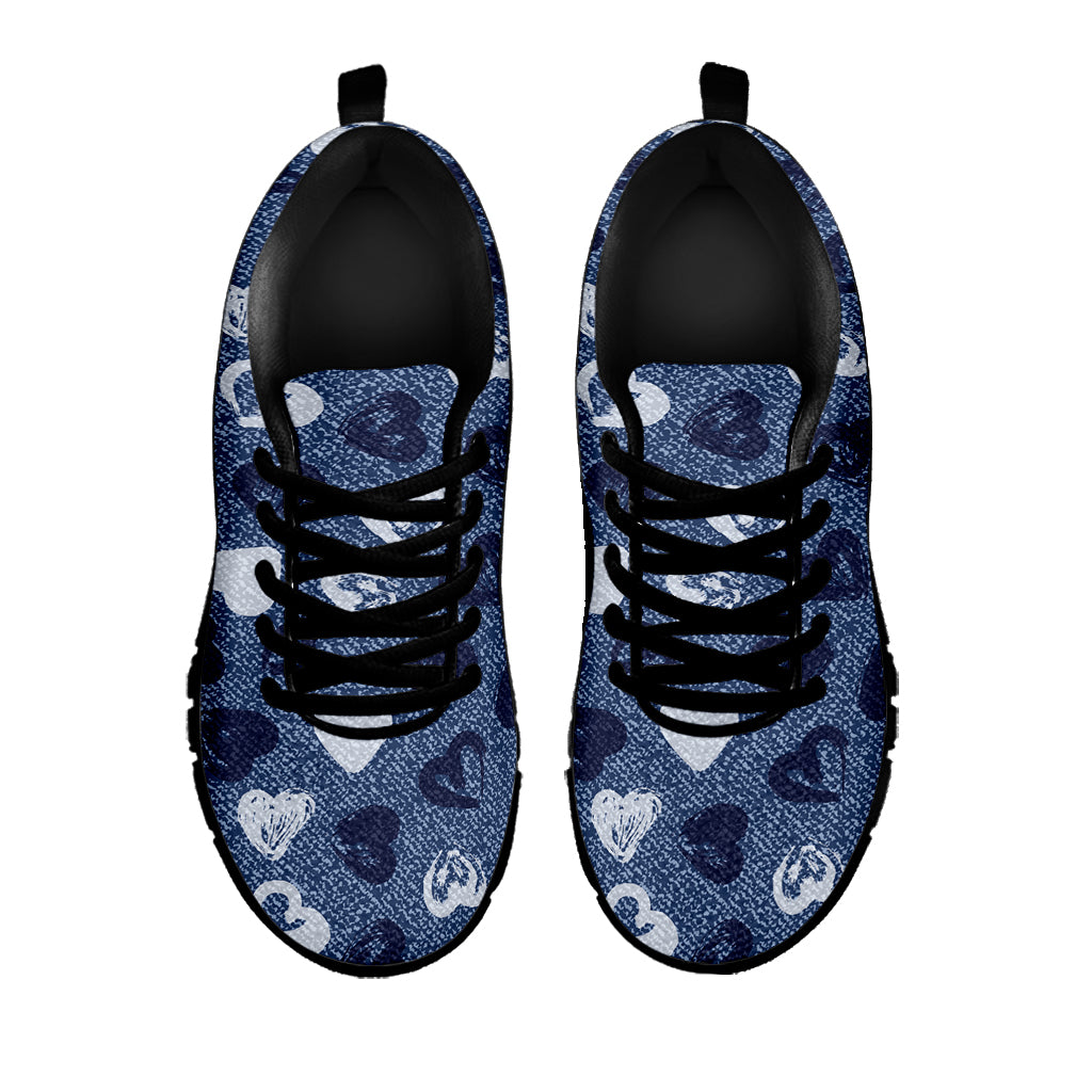 Heart Denim Jeans Pattern Print Black Sneakers
