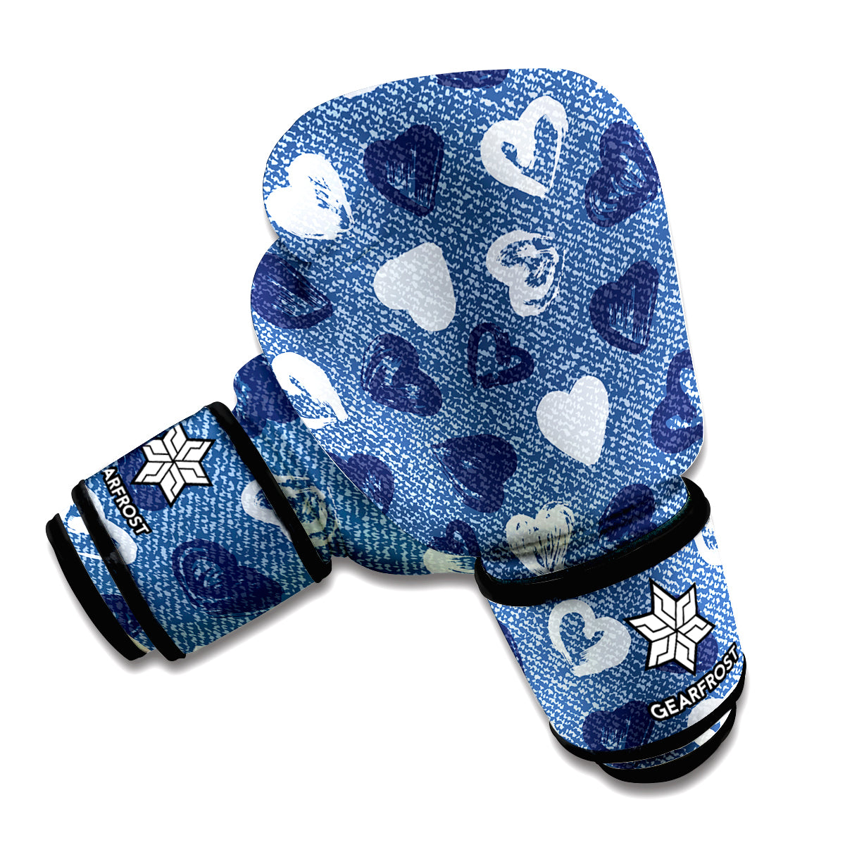 Heart Denim Jeans Pattern Print Boxing Gloves