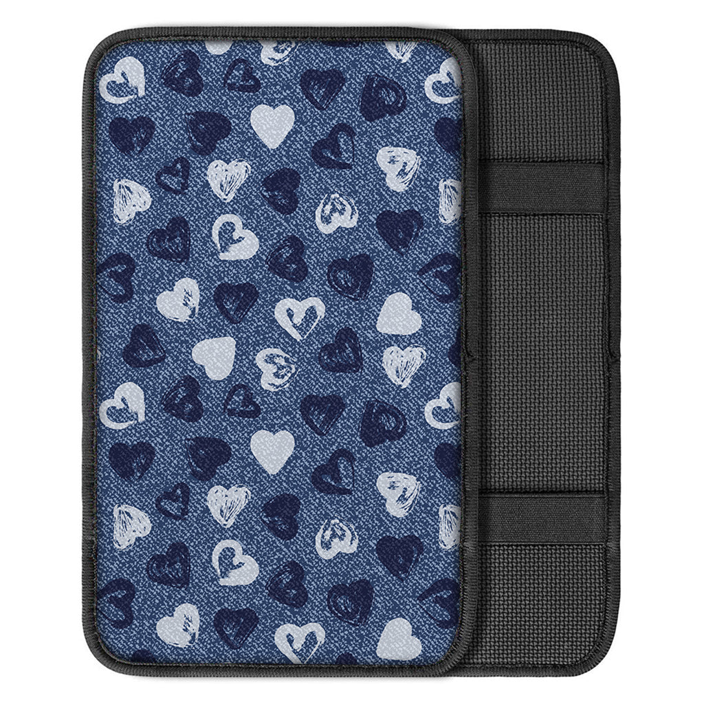 Heart Denim Jeans Pattern Print Car Center Console Cover