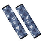 Heart Denim Jeans Pattern Print Car Seat Belt Covers