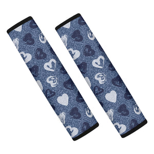 Heart Denim Jeans Pattern Print Car Seat Belt Covers