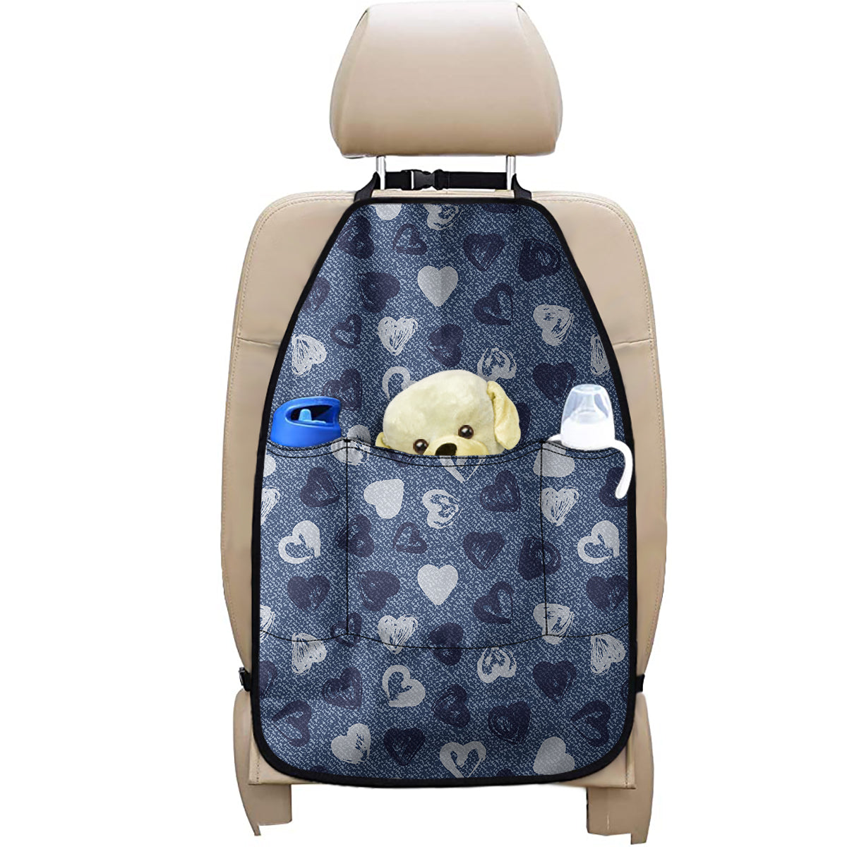 Heart Denim Jeans Pattern Print Car Seat Organizers