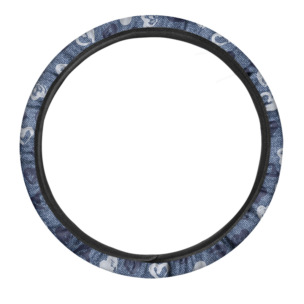 Heart Denim Jeans Pattern Print Car Steering Wheel Cover