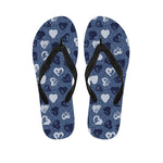 Heart Denim Jeans Pattern Print Flip Flops