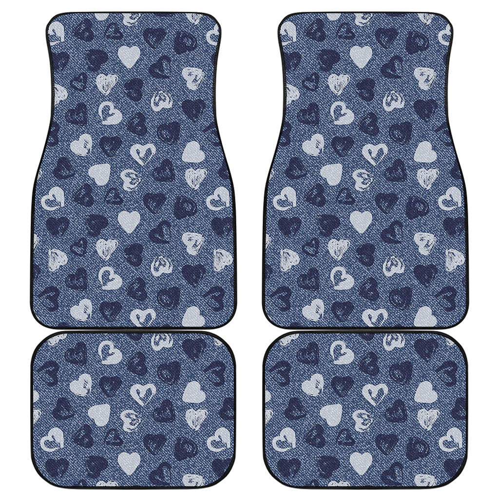 Heart Denim Jeans Pattern Print Front and Back Car Floor Mats