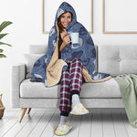 Heart Denim Jeans Pattern Print Hooded Blanket