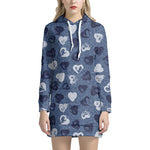 Heart Denim Jeans Pattern Print Hoodie Dress