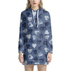 Heart Denim Jeans Pattern Print Hoodie Dress