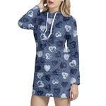 Heart Denim Jeans Pattern Print Hoodie Dress