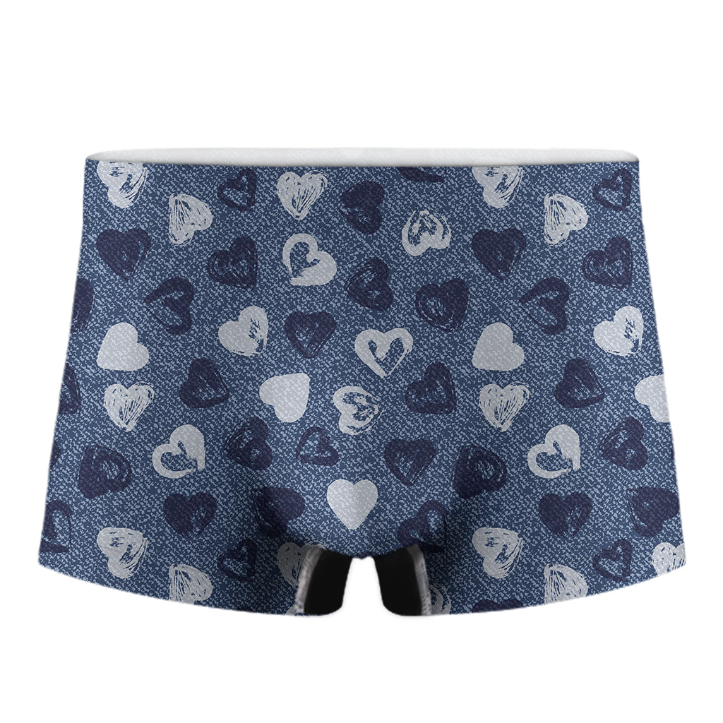 Heart Denim Jeans Pattern Print Men's Boxer Briefs