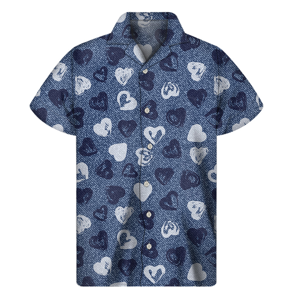 Heart Denim Jeans Pattern Print Men's Short Sleeve Shirt