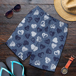 Heart Denim Jeans Pattern Print Men's Shorts