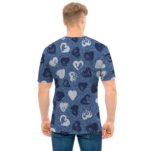 Heart Denim Jeans Pattern Print Men's T-Shirt