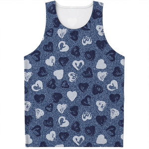 Heart Denim Jeans Pattern Print Men's Tank Top