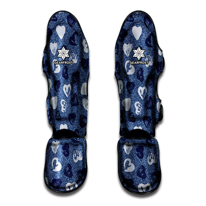 Heart Denim Jeans Pattern Print Muay Thai Shin Guard