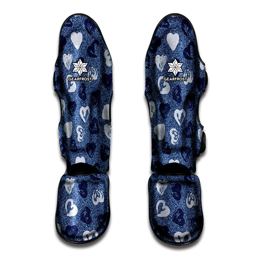 Heart Denim Jeans Pattern Print Muay Thai Shin Guard