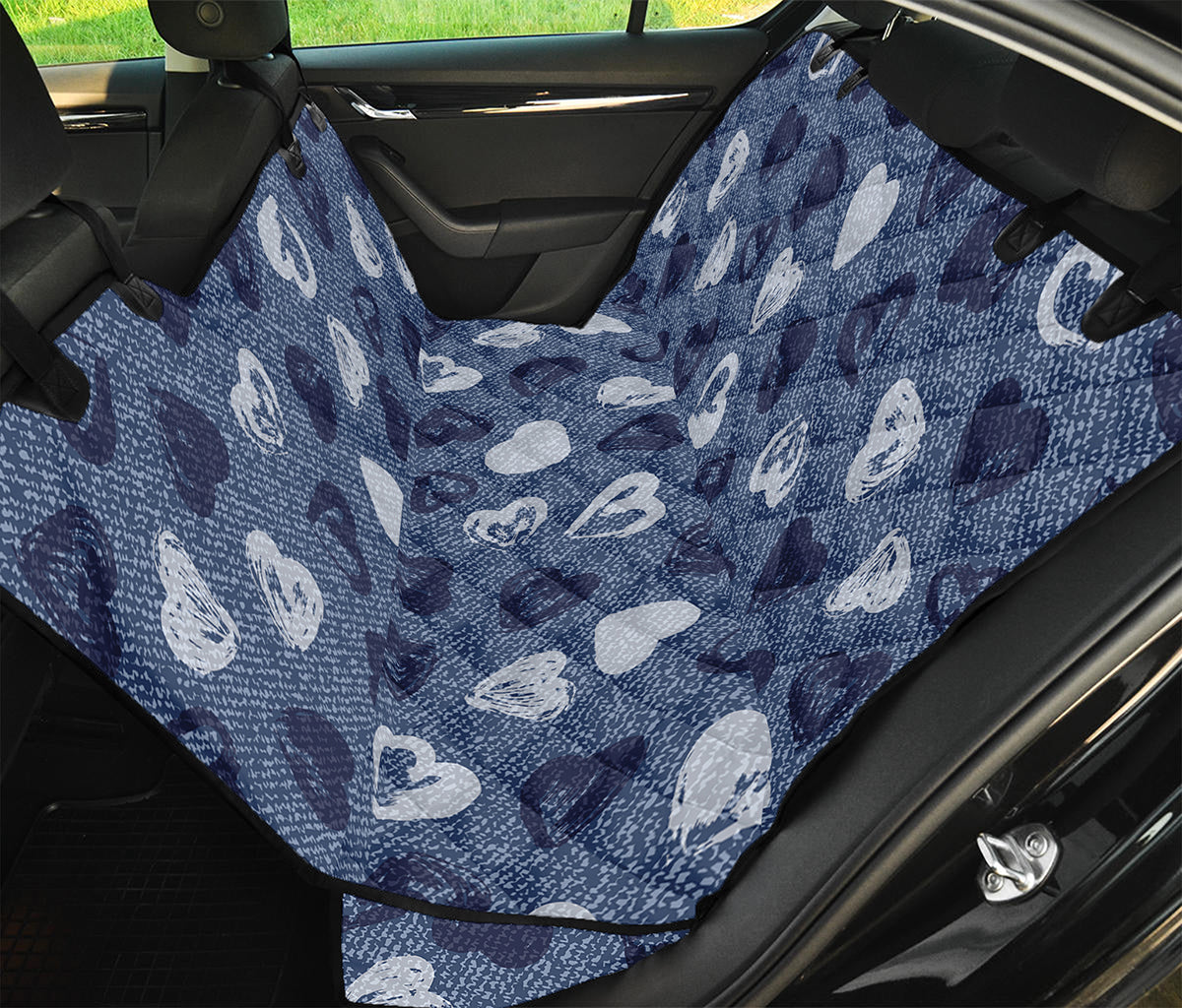 Heart Denim Jeans Pattern Print Pet Car Back Seat Cover