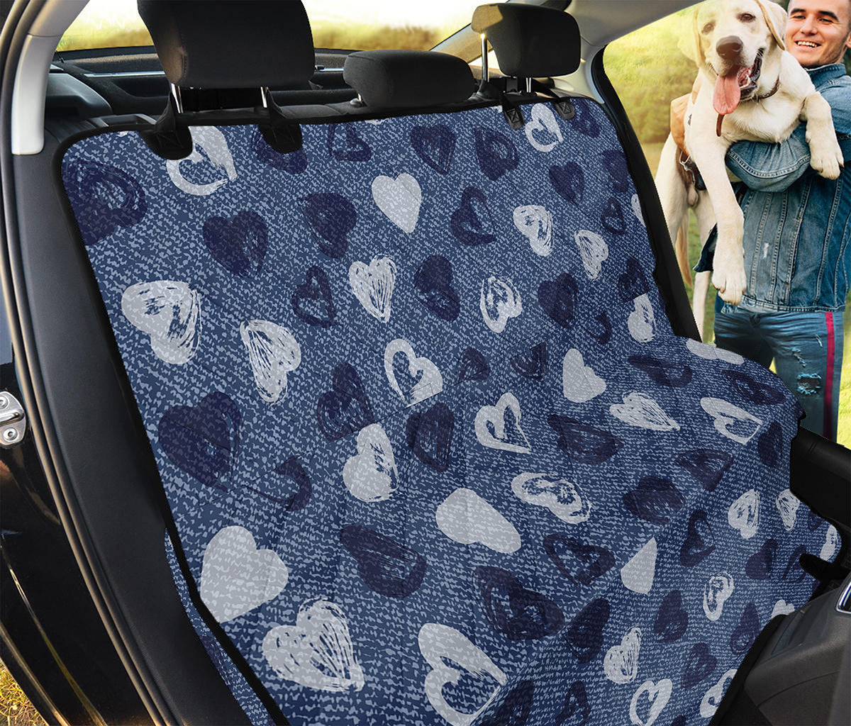 Heart Denim Jeans Pattern Print Pet Car Back Seat Cover