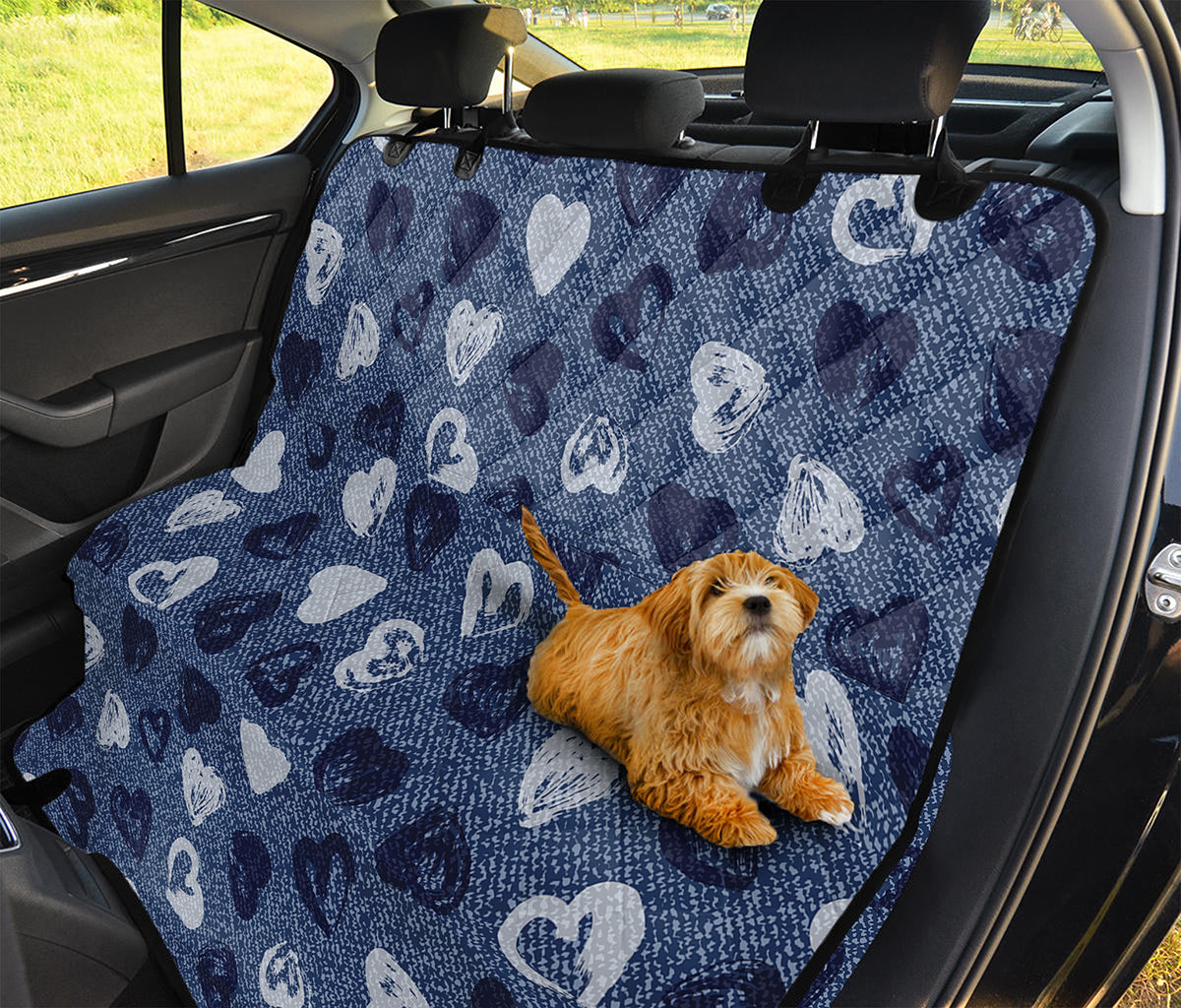 Heart Denim Jeans Pattern Print Pet Car Back Seat Cover