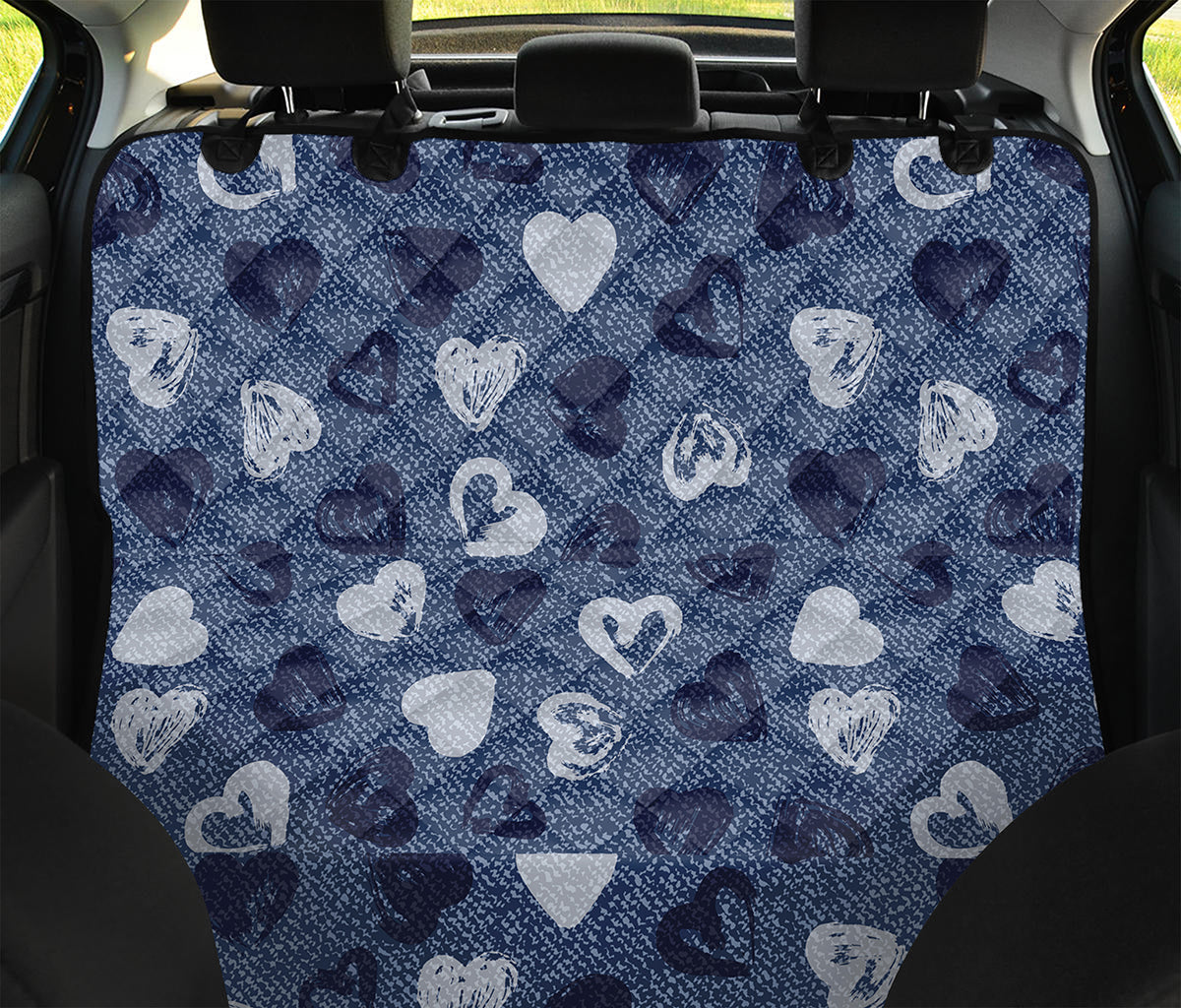 Heart Denim Jeans Pattern Print Pet Car Back Seat Cover