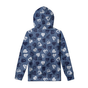 Heart Denim Jeans Pattern Print Pullover Hoodie