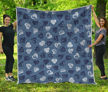 Heart Denim Jeans Pattern Print Quilt