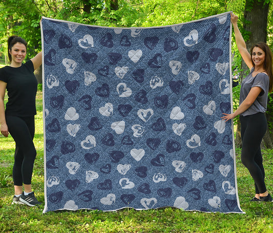 Heart Denim Jeans Pattern Print Quilt