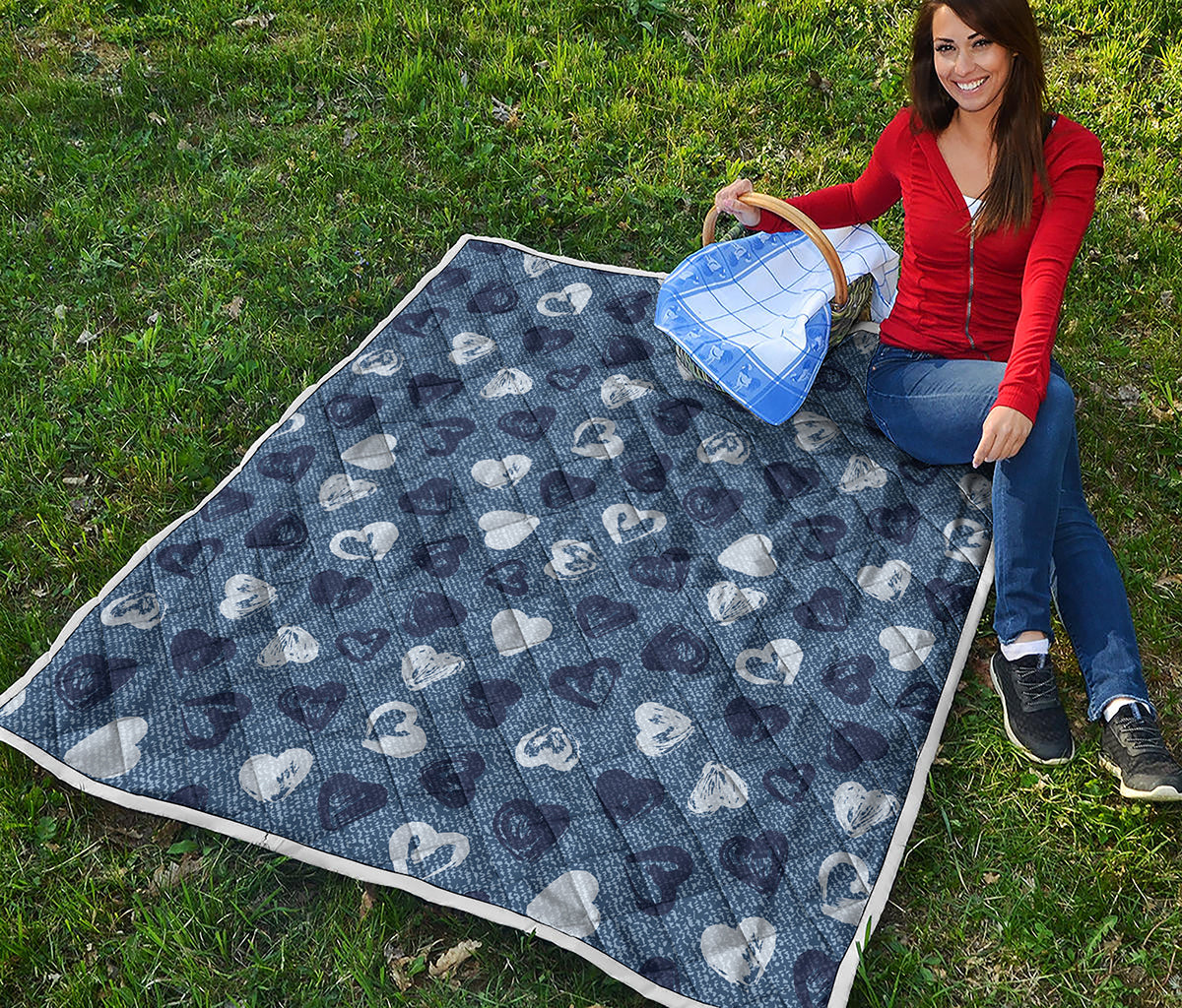 Heart Denim Jeans Pattern Print Quilt