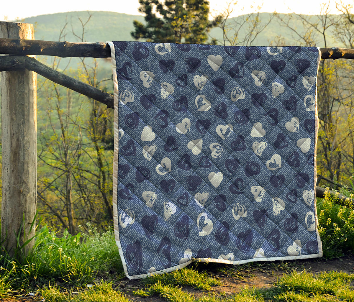Heart Denim Jeans Pattern Print Quilt