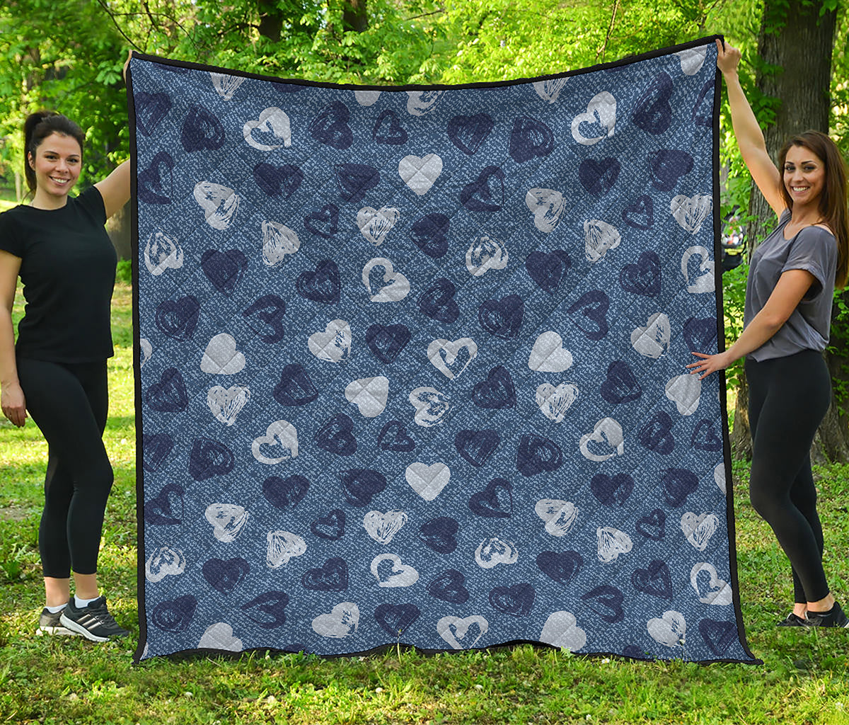 Heart Denim Jeans Pattern Print Quilt