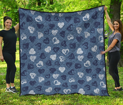 Heart Denim Jeans Pattern Print Quilt