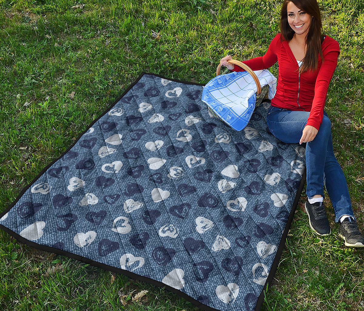 Heart Denim Jeans Pattern Print Quilt