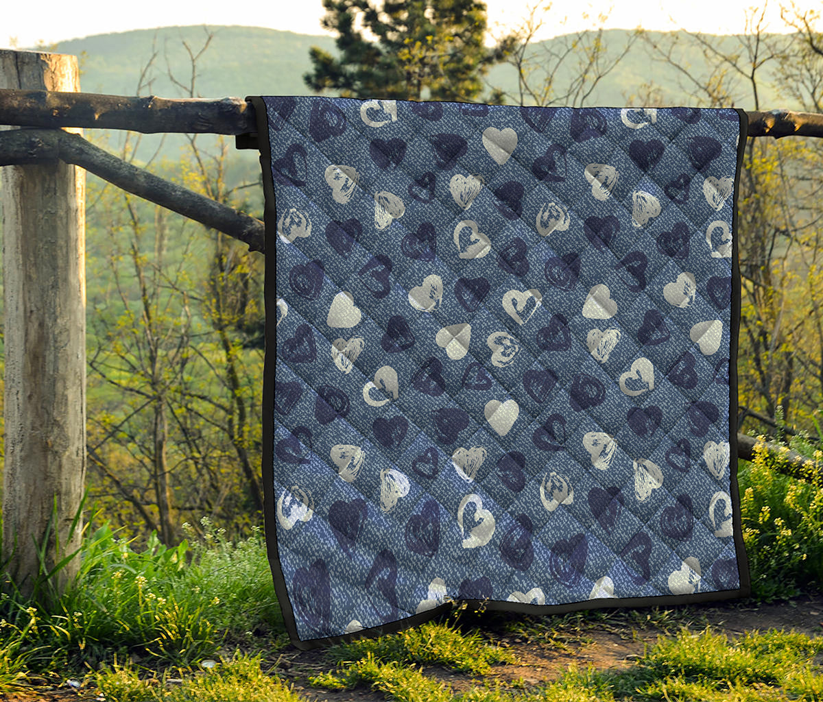 Heart Denim Jeans Pattern Print Quilt