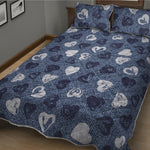Heart Denim Jeans Pattern Print Quilt Bed Set