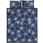 Heart Denim Jeans Pattern Print Quilt Bed Set