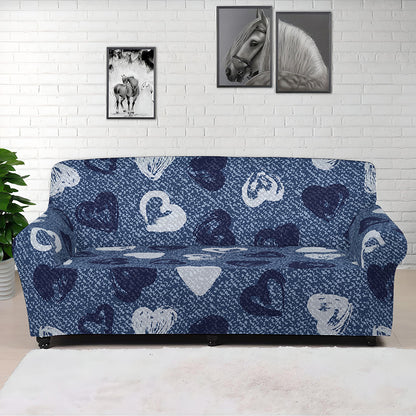 Heart Denim Jeans Pattern Print Sofa Cover