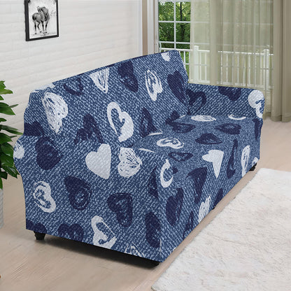 Heart Denim Jeans Pattern Print Sofa Cover