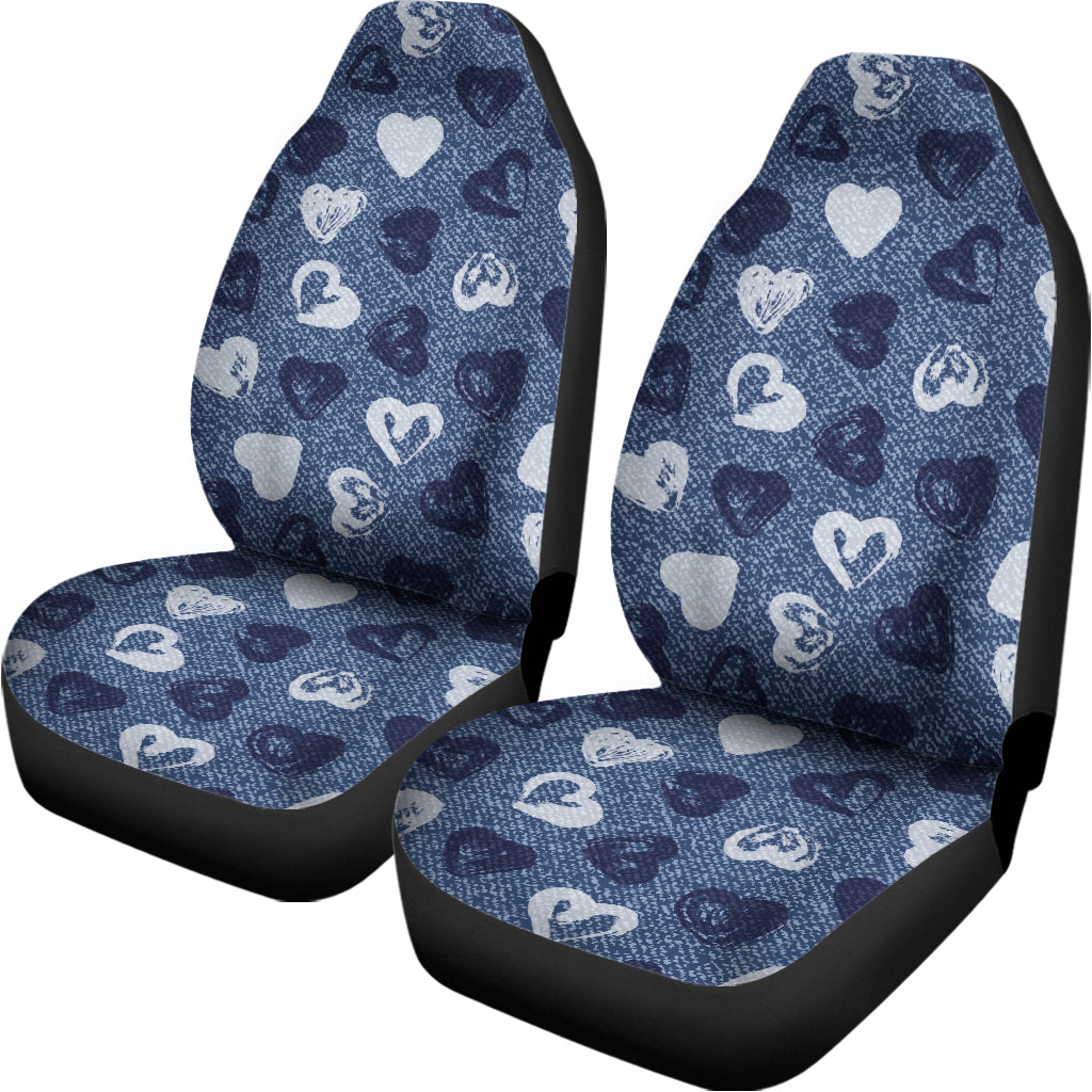 Heart Denim Jeans Pattern Print Universal Fit Car Seat Covers