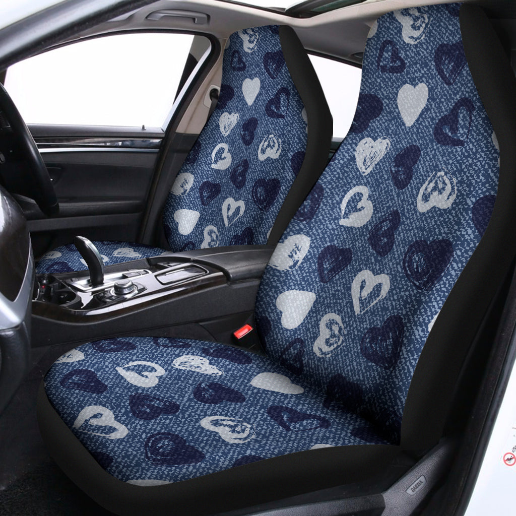 Heart Denim Jeans Pattern Print Universal Fit Car Seat Covers