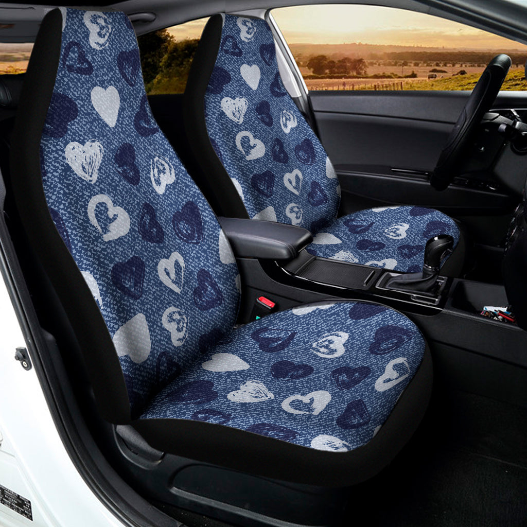 Heart Denim Jeans Pattern Print Universal Fit Car Seat Covers