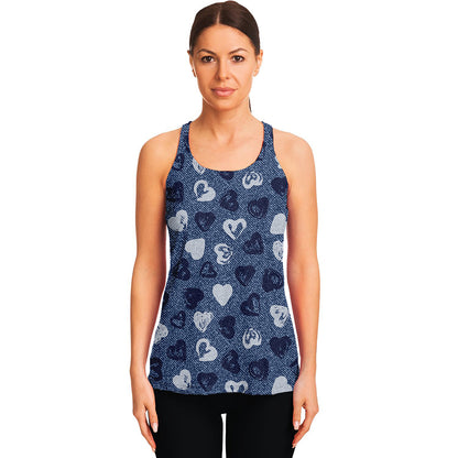 Heart Denim Jeans Pattern Print Women's Racerback Tank Top