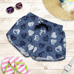 Heart Denim Jeans Pattern Print Women's Shorts