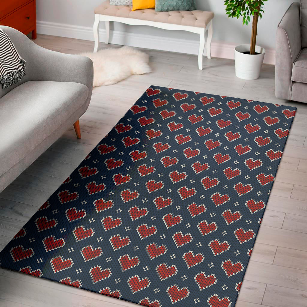 Heart Knitted Pattern Print Area Rug