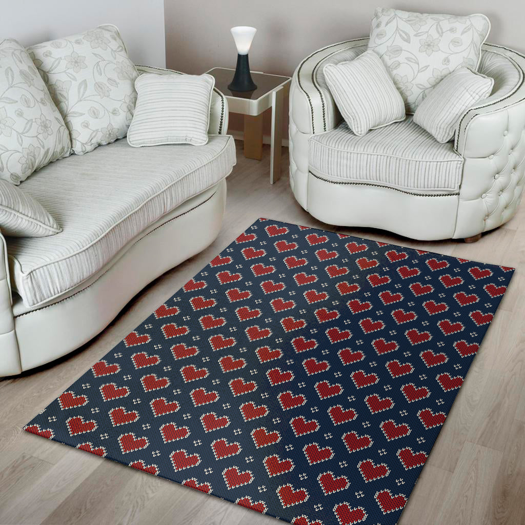 Heart Knitted Pattern Print Area Rug