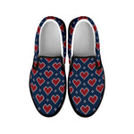 Heart Knitted Pattern Print Black Slip On Shoes