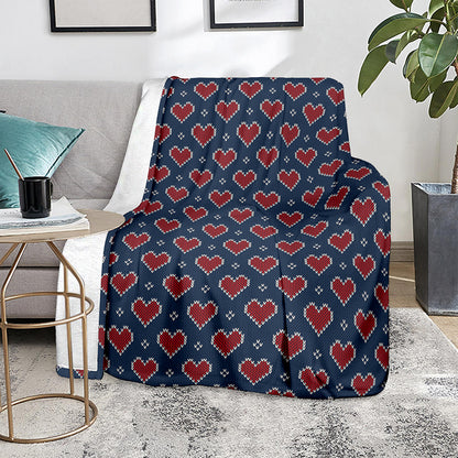 Heart Knitted Pattern Print Blanket