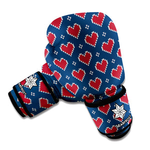 Heart Knitted Pattern Print Boxing Gloves