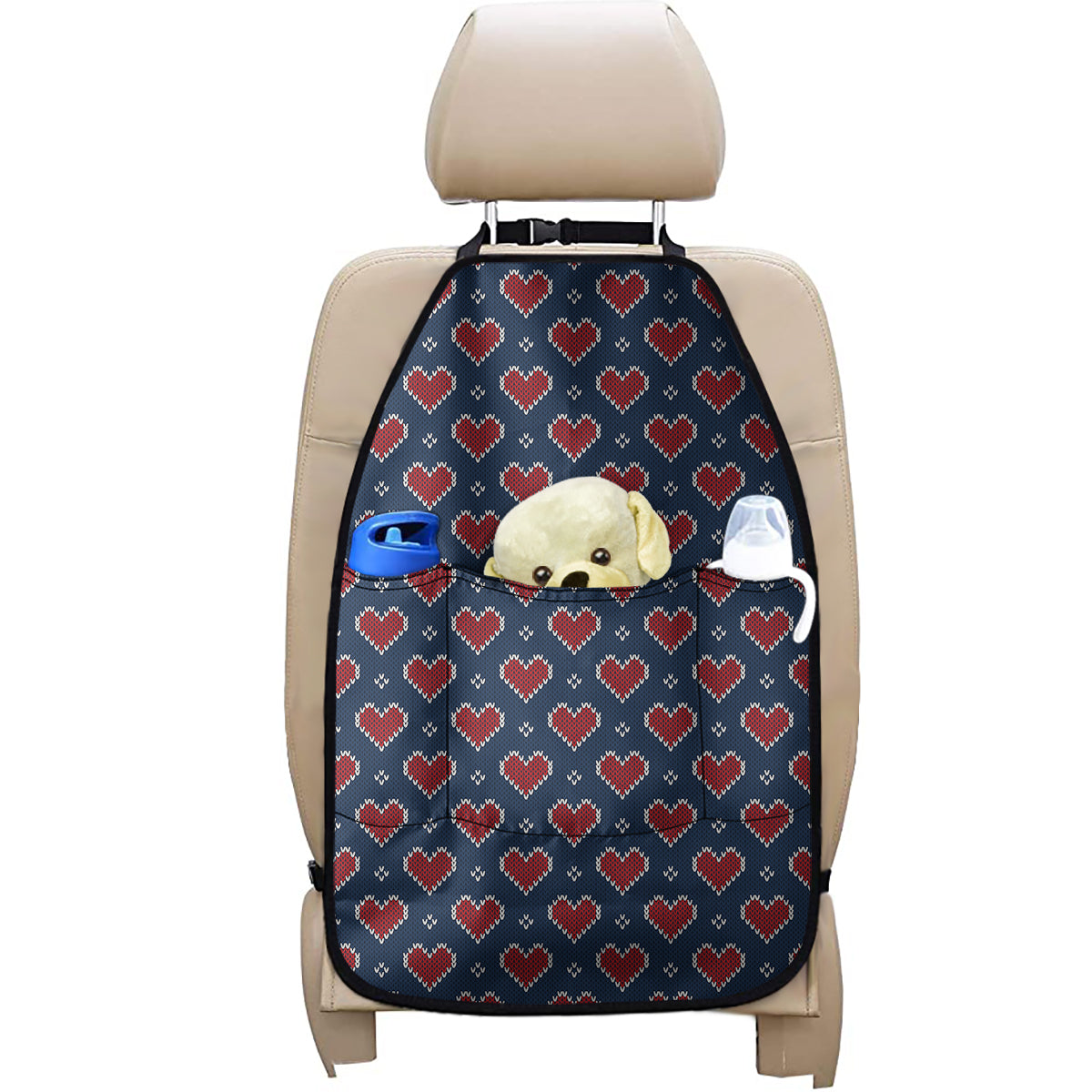 Heart Knitted Pattern Print Car Seat Organizers