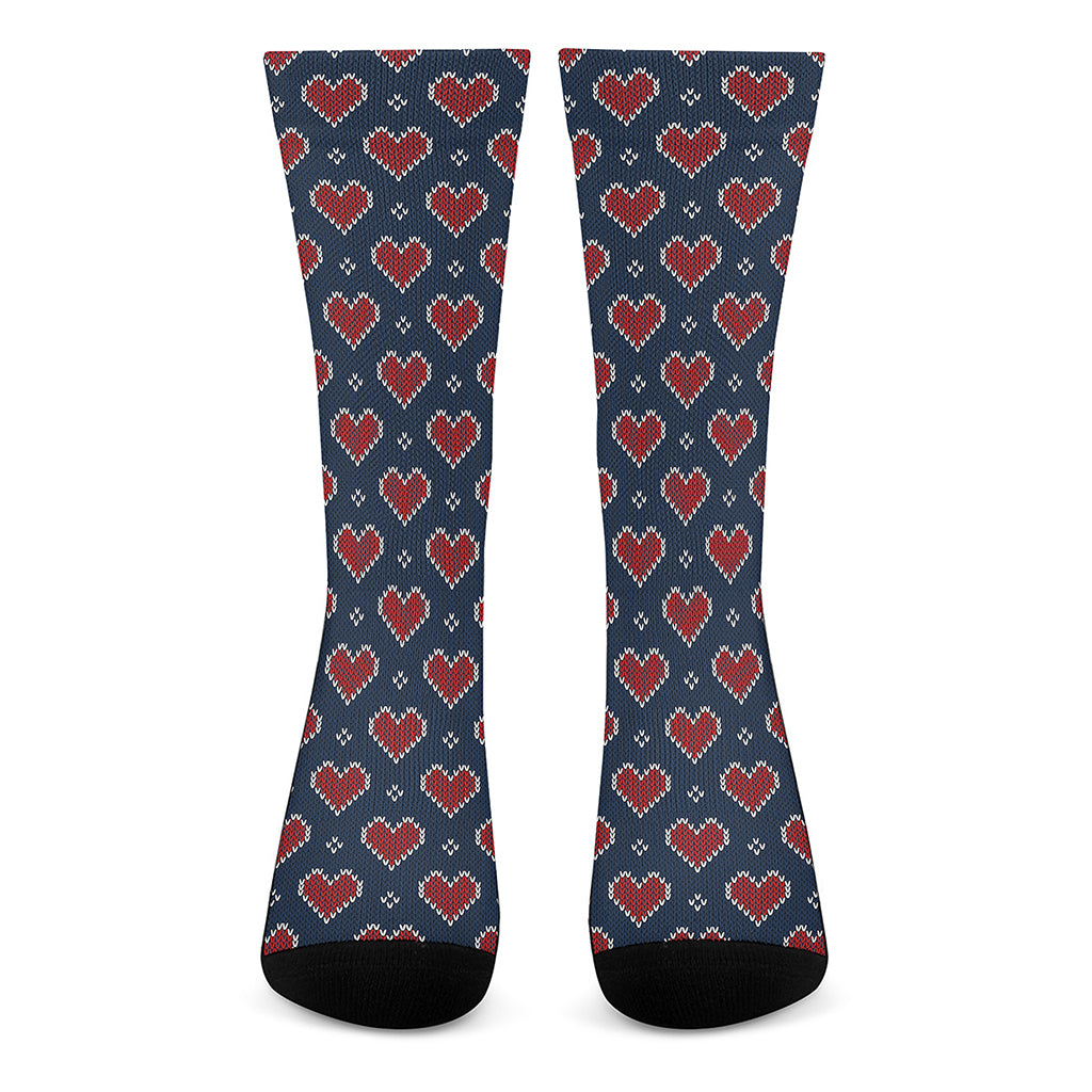 Heart Knitted Pattern Print Crew Socks